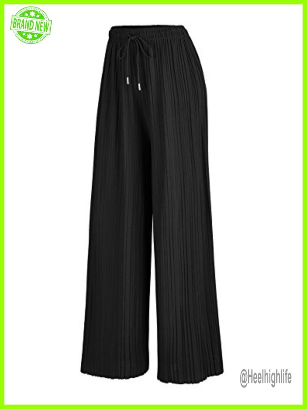 Pleated Wide Leg Palazzo Maxi Pants High Waisted Drawstring Lounge